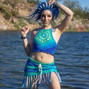 Blue crochet crop top with adjustable straps ( crochet top )